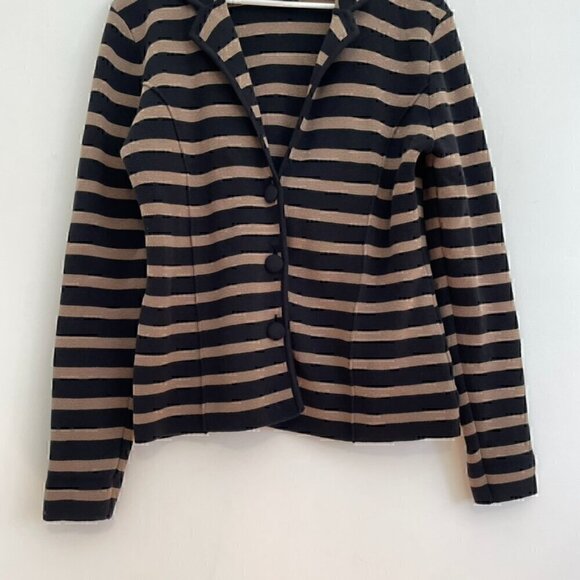 AUDREY & GRACE Brown Black Horizontal Striped Button 100% Cotton Sweater Blazer - Picture 3 of 13